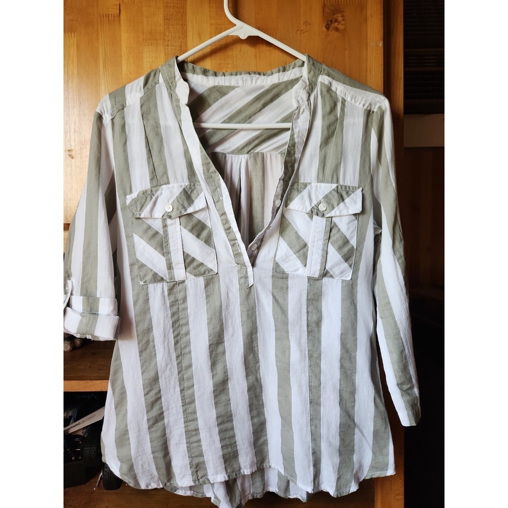 Eden And Oliver Attributed Woman's Cotton Quarter Sleeve Stripped Tunic, Sz S.